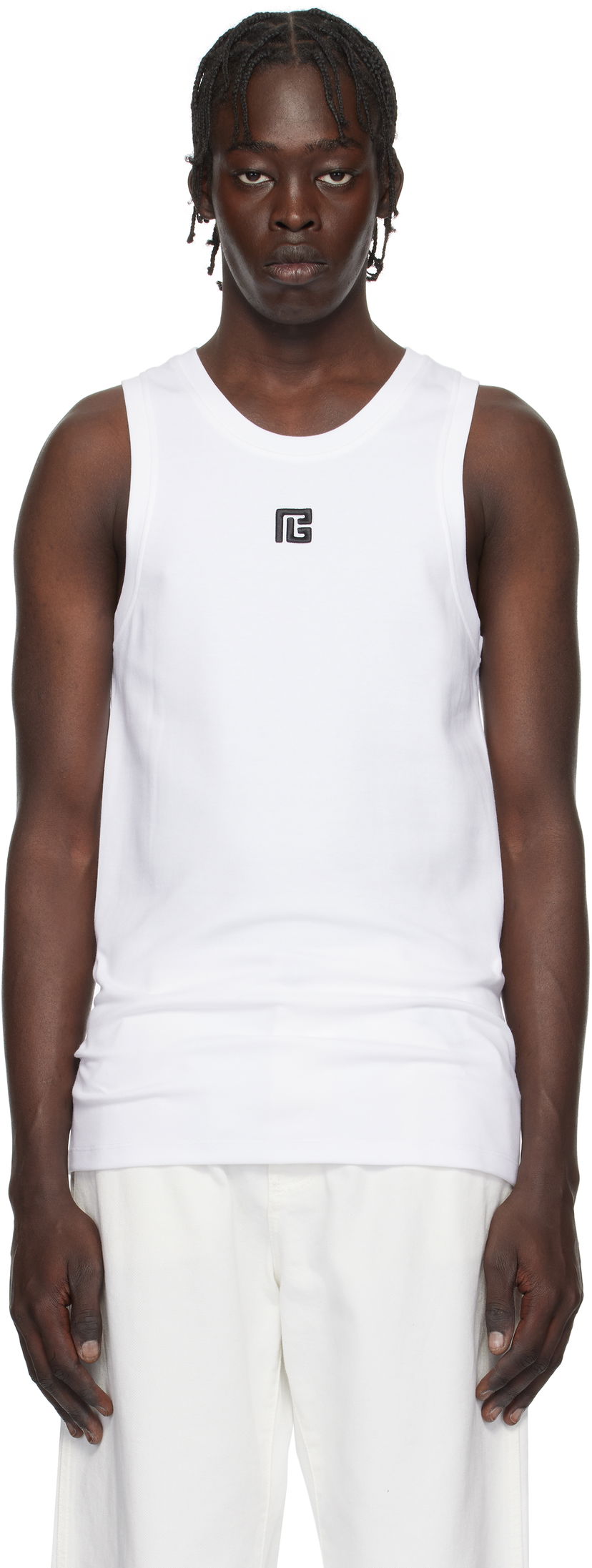 Linne Balmain Embroidered Logo Tank Top Vit | EH1EB003BC87