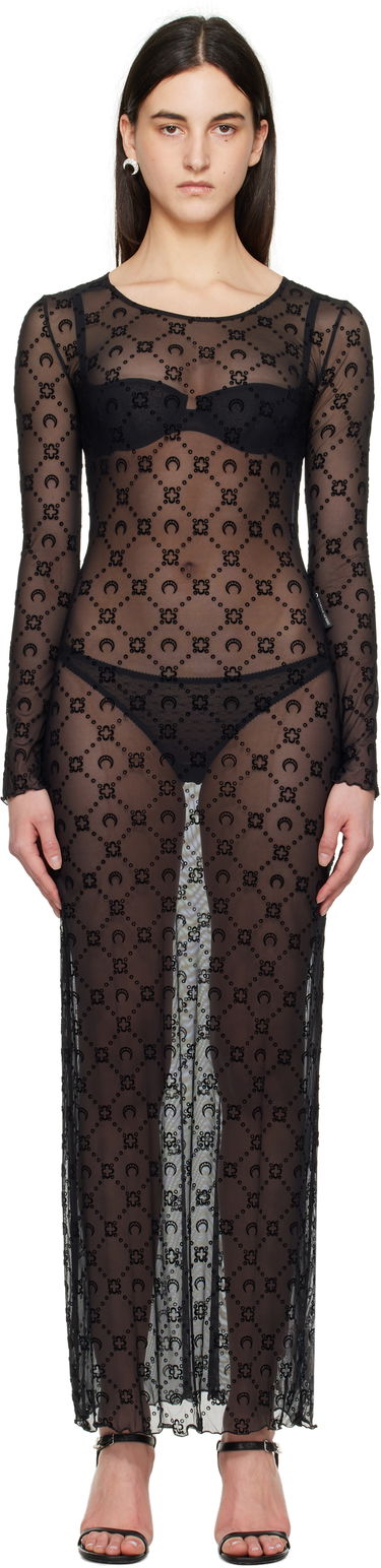 Klä Marine Serre Marine Serre Moonogram Mesh Flock Maxi Dress Svart | WDR297B CJER0005, 0