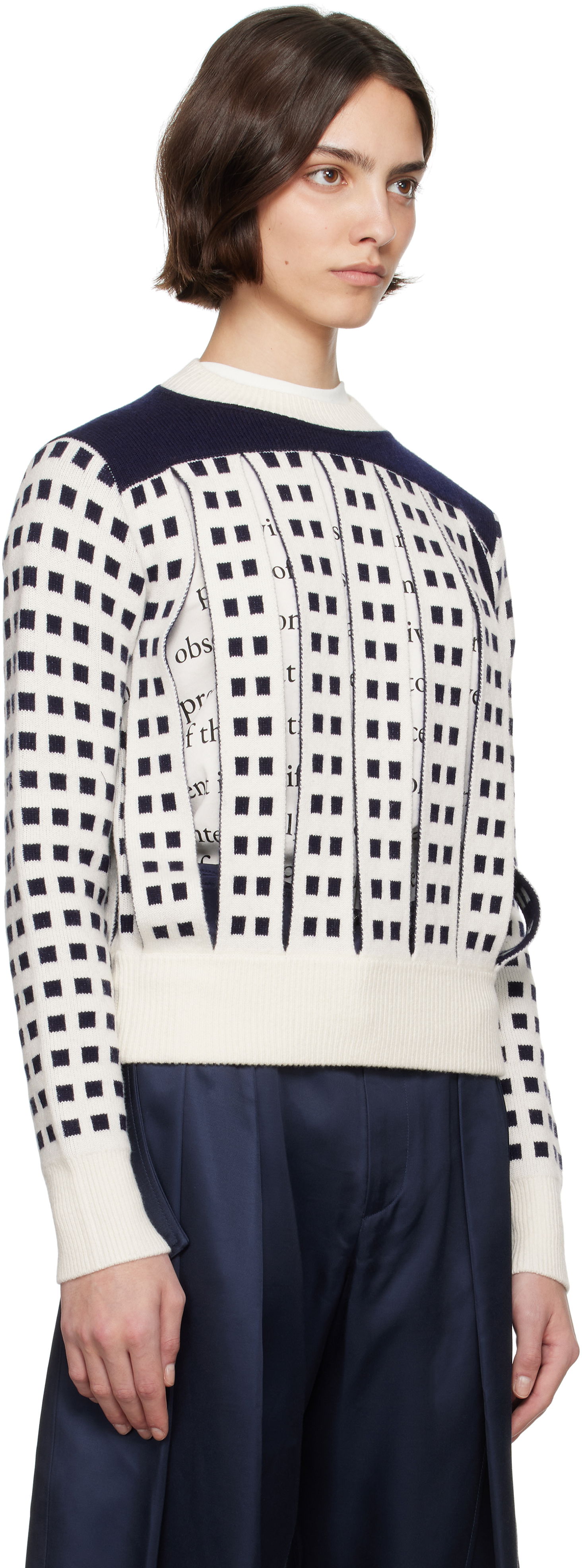 Sweater JW Anderson JW Anderson Jacquard Panel Slit Sweater Vit | KW1410-YN0438, 1