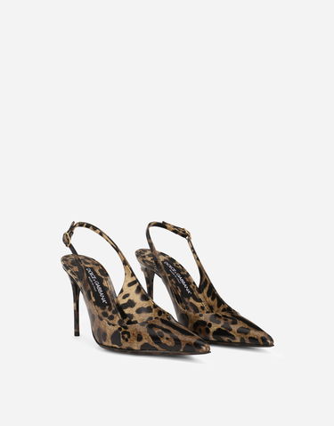 Sneakers och skor Dolce & Gabbana Polished Calfskin Leopard Print Slingbacks Brun | CG0621AM568HA93M, 1