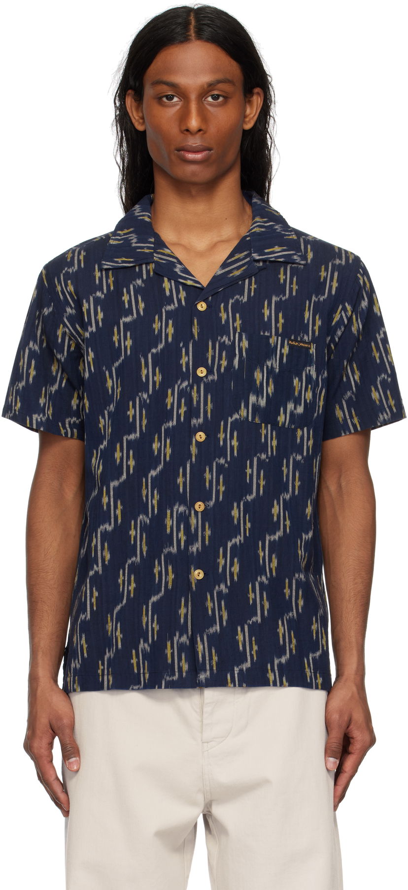 Skjorta Nudie Jeans Nudie Jeans Arvid Ikat Shirt Mörkblå | 140879