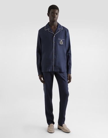 Skjorta Dolce & Gabbana Dolce & Gabbana Linen Vanity Shirt with Heraldic Emblem Mörkblå | G5IF1ZFU4LGB0665, 1