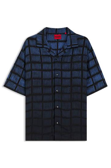 Skjorta BOSS Oversized-Fit Square-Print Poplin Shirt Blå | 50545317, 1