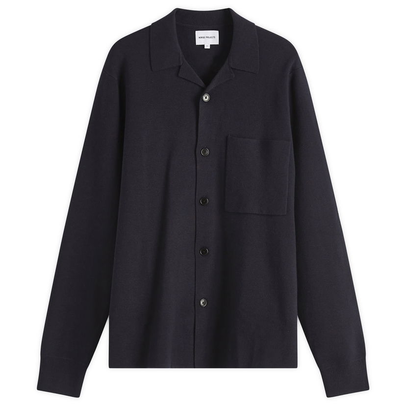 Skjorta NORSE PROJECTS Norse Projects Nicolai Merino Cotton Cardigan, Size Large Mörkblå | N45-0619-7004