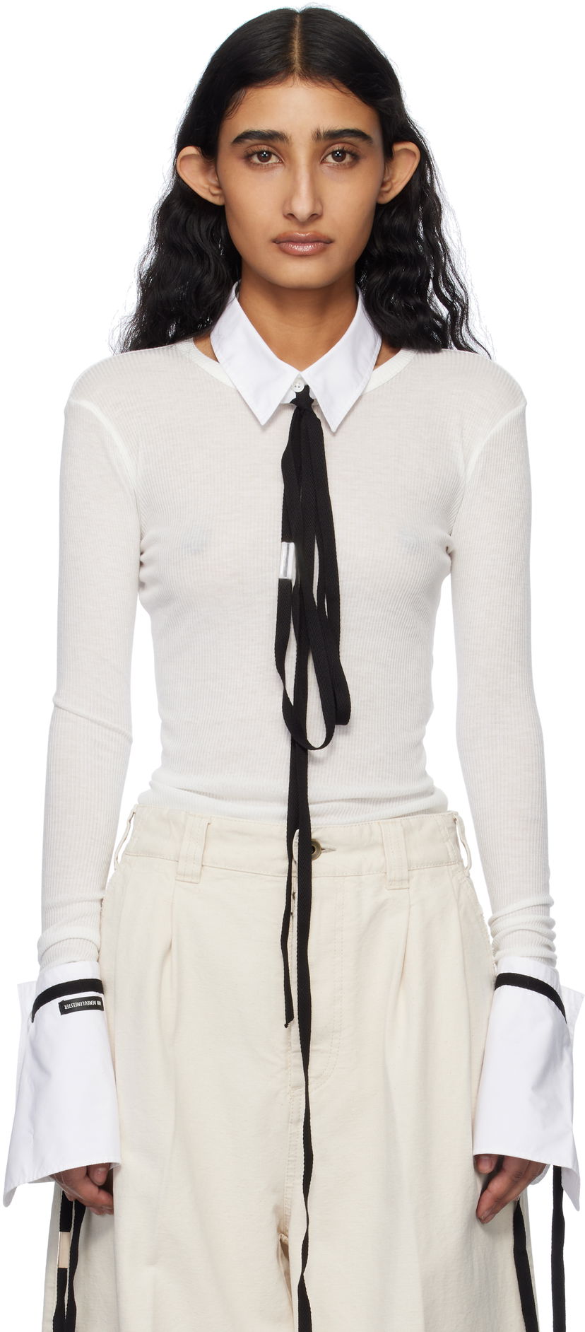 Skjorta Ann Demeulemeester Ann Demeulemeester Fiene Long Sleeve T-Shirt Vit | 2510-W-JTS12-FA570-002