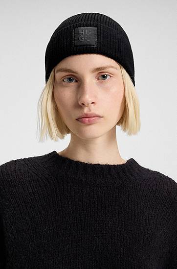 Mössa BOSS Wool-Blend Beanie with Logo Label Svart | 50548413, 1