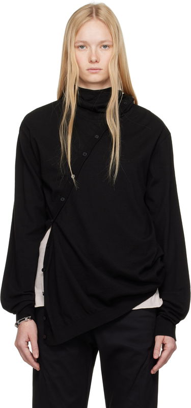 Sweater Post Archive Faction (PAF) 8.0 Center Knit Asymmetrical Hoodie by Post Archive Faction (PAF) Svart | 8.0 KHC-B, 0