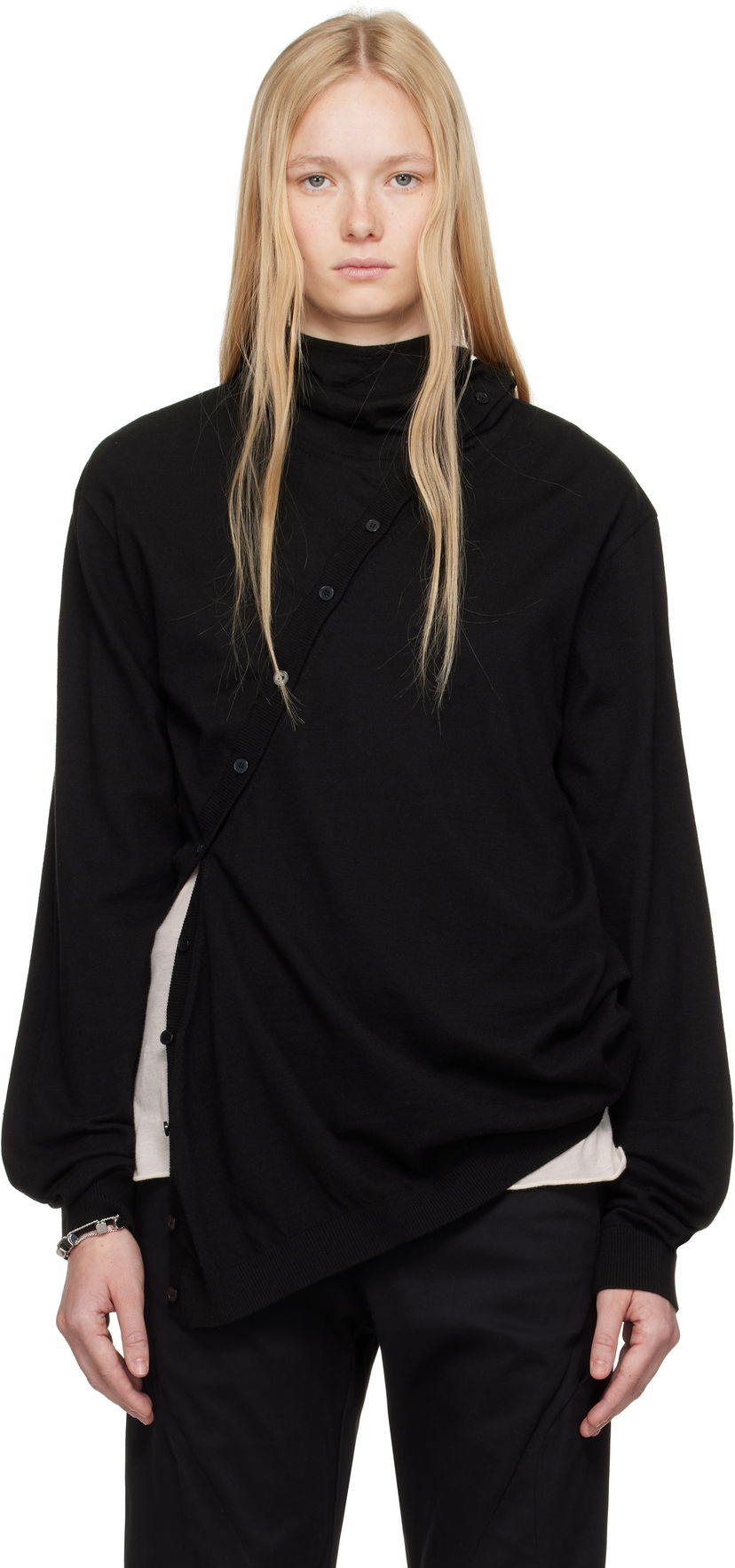 Sweater Post Archive Faction (PAF) 8.0 Center Knit Asymmetrical Hoodie by Post Archive Faction (PAF) Svart | 8.0 KHC-B