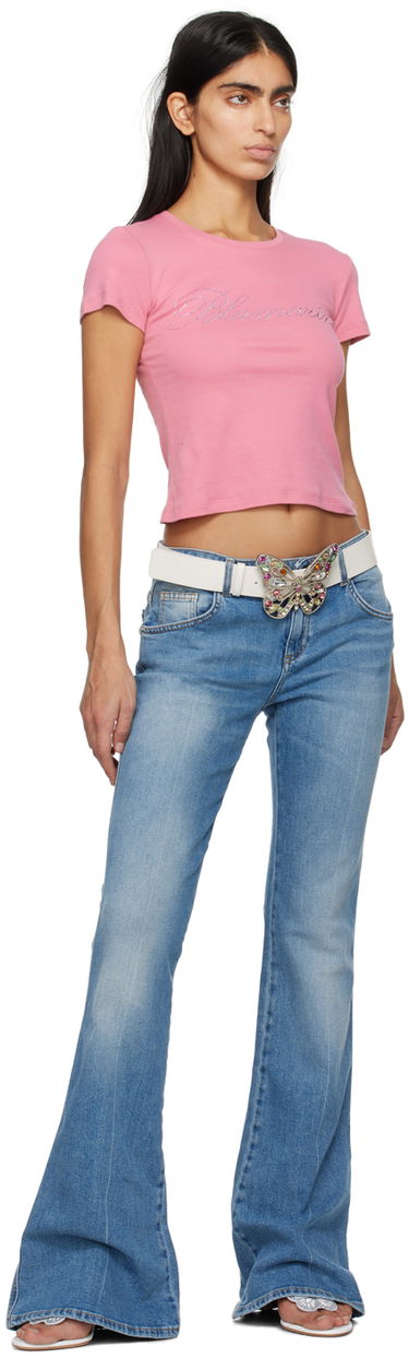 T-shirt Blumarine Crystal-Cut Cropped T-Shirt Rosa | P422T054A, 3