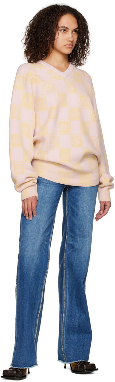 Sweater We11done We11done Checkerboard V-Neck Sweater Rosa | WD-KT3-22-639-U-YE, 3