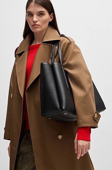 Tygpåse BOSS Grained Faux-Leather Tote Bag with Double B Monogram Svart | 50535938, 1