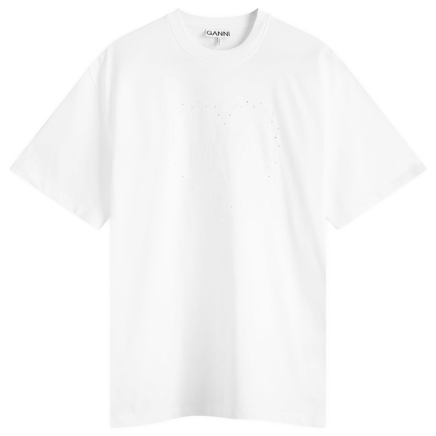 T-shirt GANNI GANNI Heart Drop Shoulder T-Shirt, Size Large Vit | T4033-151, 0