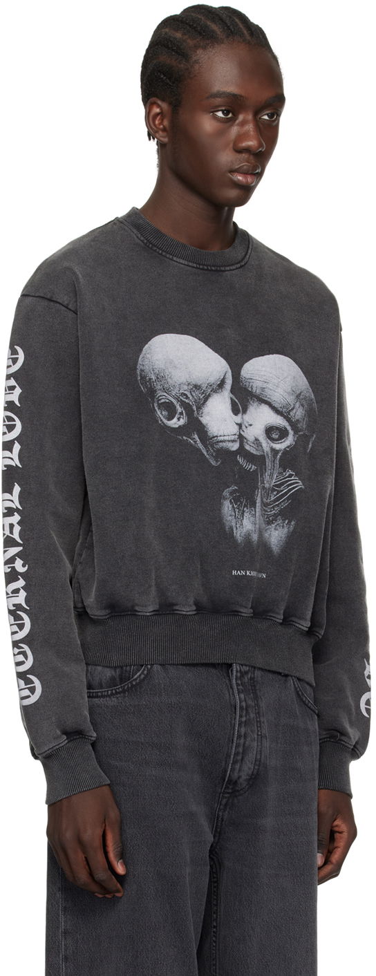 Sweatshirt Han Kjøbenhavn Aliens Kissing Graphic Sweatshirt Svart | M-133224, 1