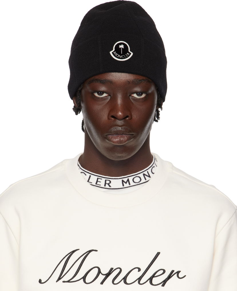 Mössa Moncler Logo Beanie Svart | J209L3G00003M5022