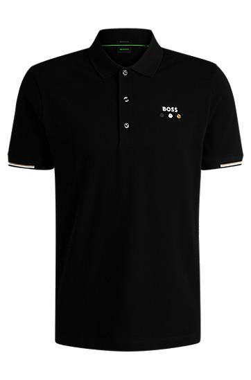 Polotröja BOSS Mercerized Cotton Polo Shirt with Grid Trims Svart | 50545707