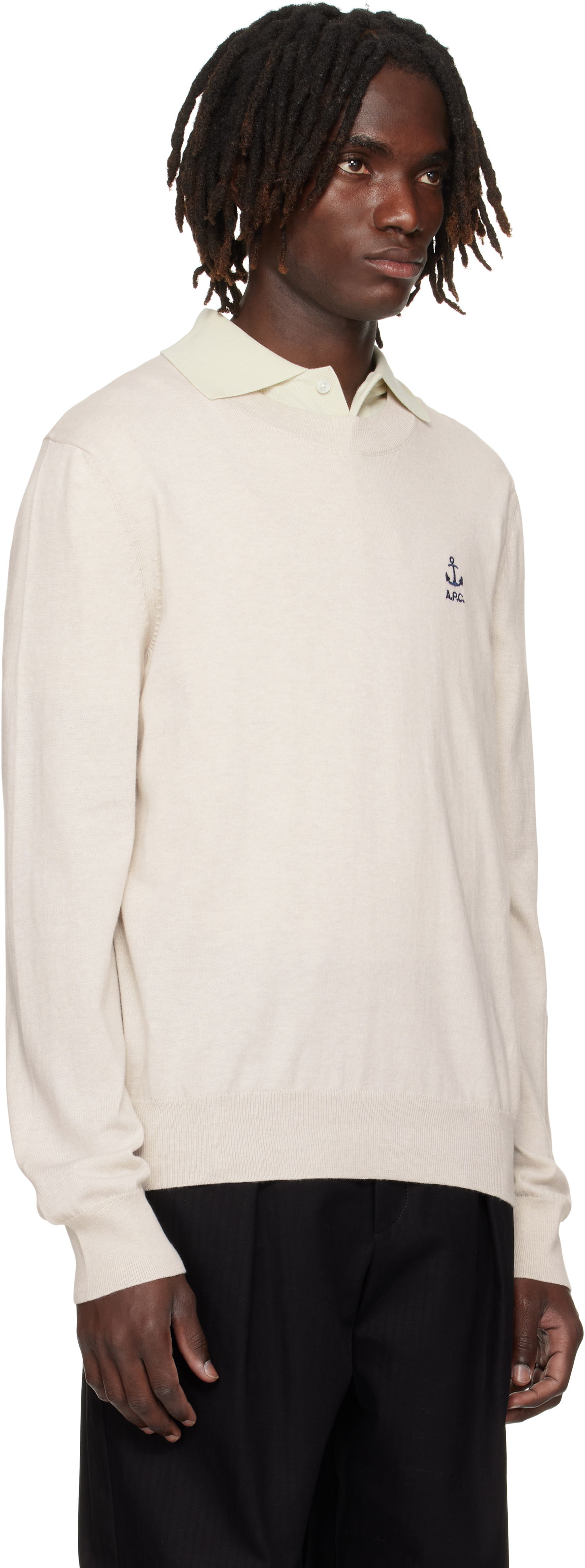 Sweater A.P.C. A.P.C. Gabin Anchor Logo Knit Sweater Beige | COGDK-H23412, 1