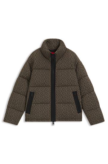 Pufferjacka BOSS Puffer jacket with stand-up collar and cable-knit structure Grön | 50546560, 0