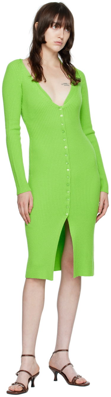 Klä Blumarine Ribbed Button-Up Midi Dress Grön | 2A210A, 3