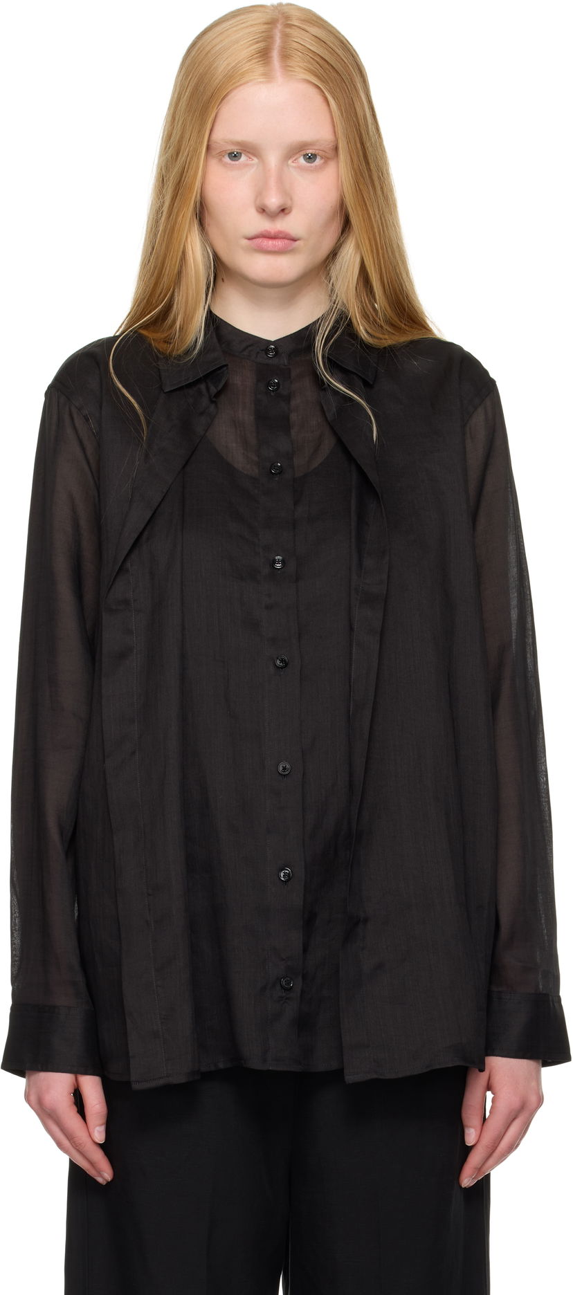 Skjorta TOTEME TOTEME Double Collar Linen Shirt Svart | 253-WRT0544-FB0434