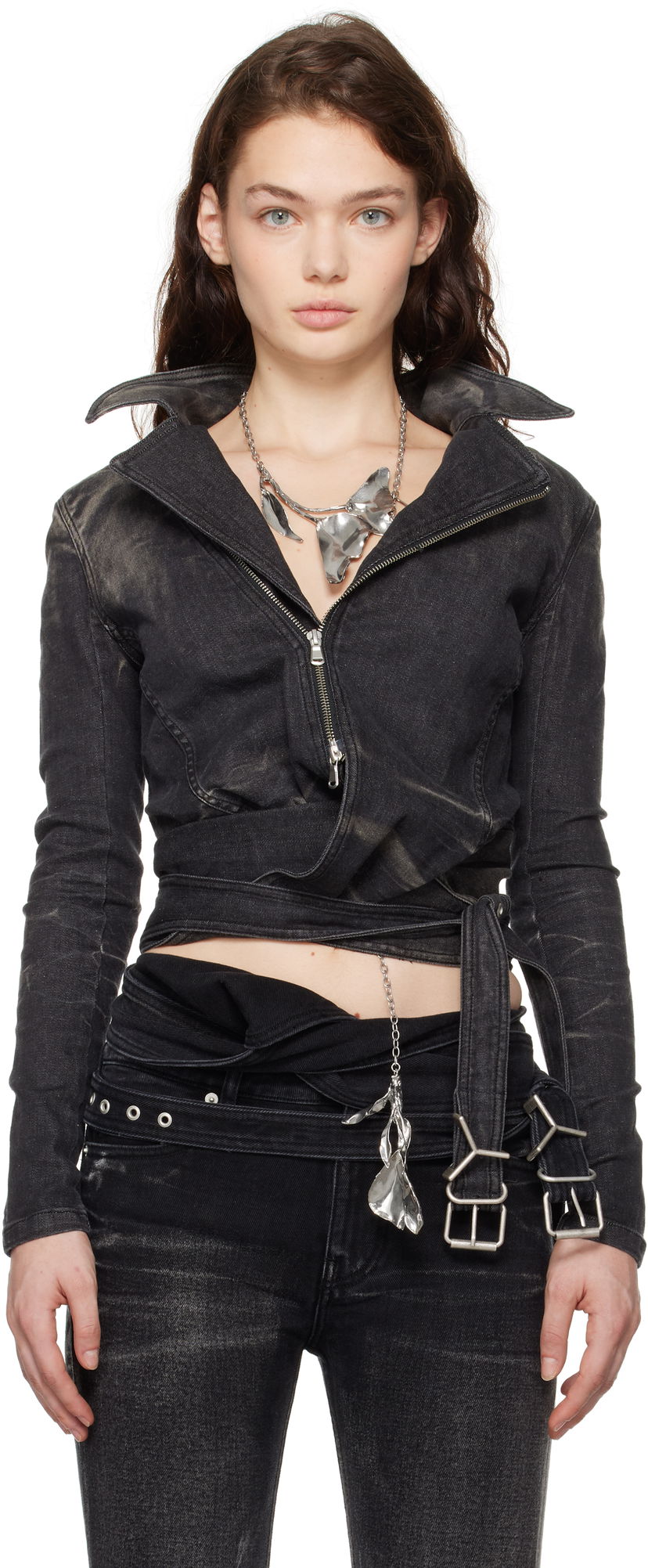 Jacka Y/PROJECT Fitted Denim With Wrap Svart | 107JA002