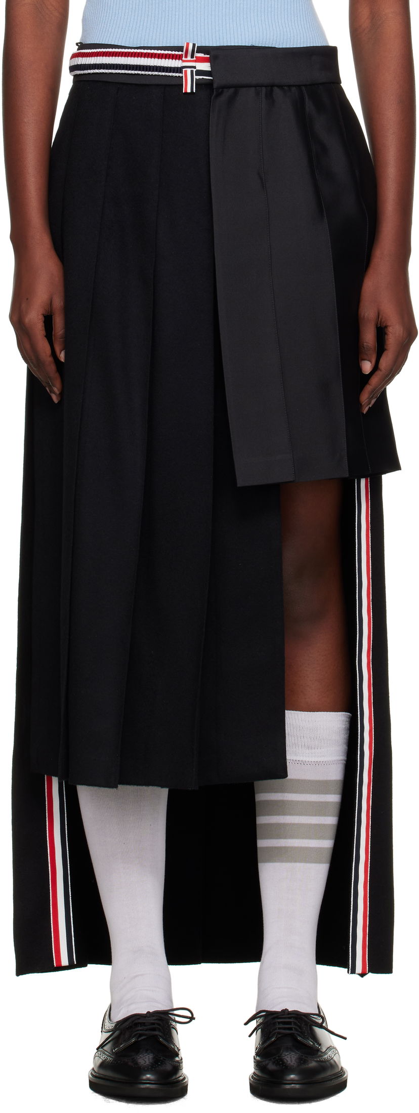 Kjol Thom Browne Wrap Pleated Midi Skirt Svart | FGCA33C-07962