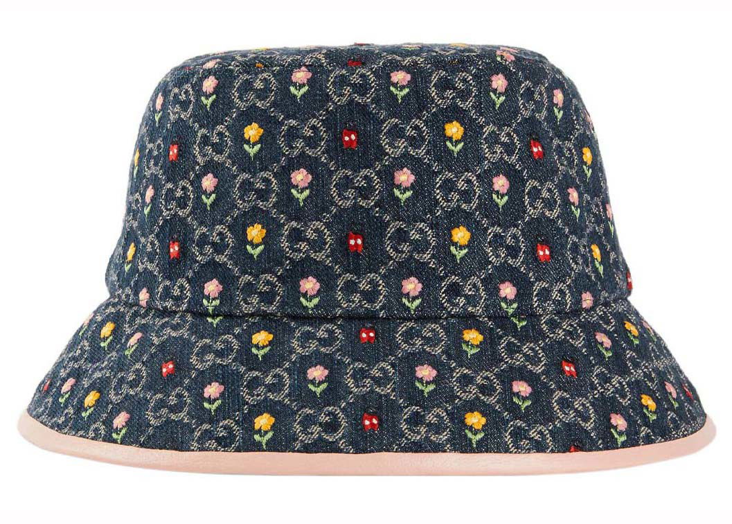 Hatt Gucci Embroidered Flower Denim Bucket Hat Blue Multi Flerfärgad | 701697 3HAJC 4472, 0