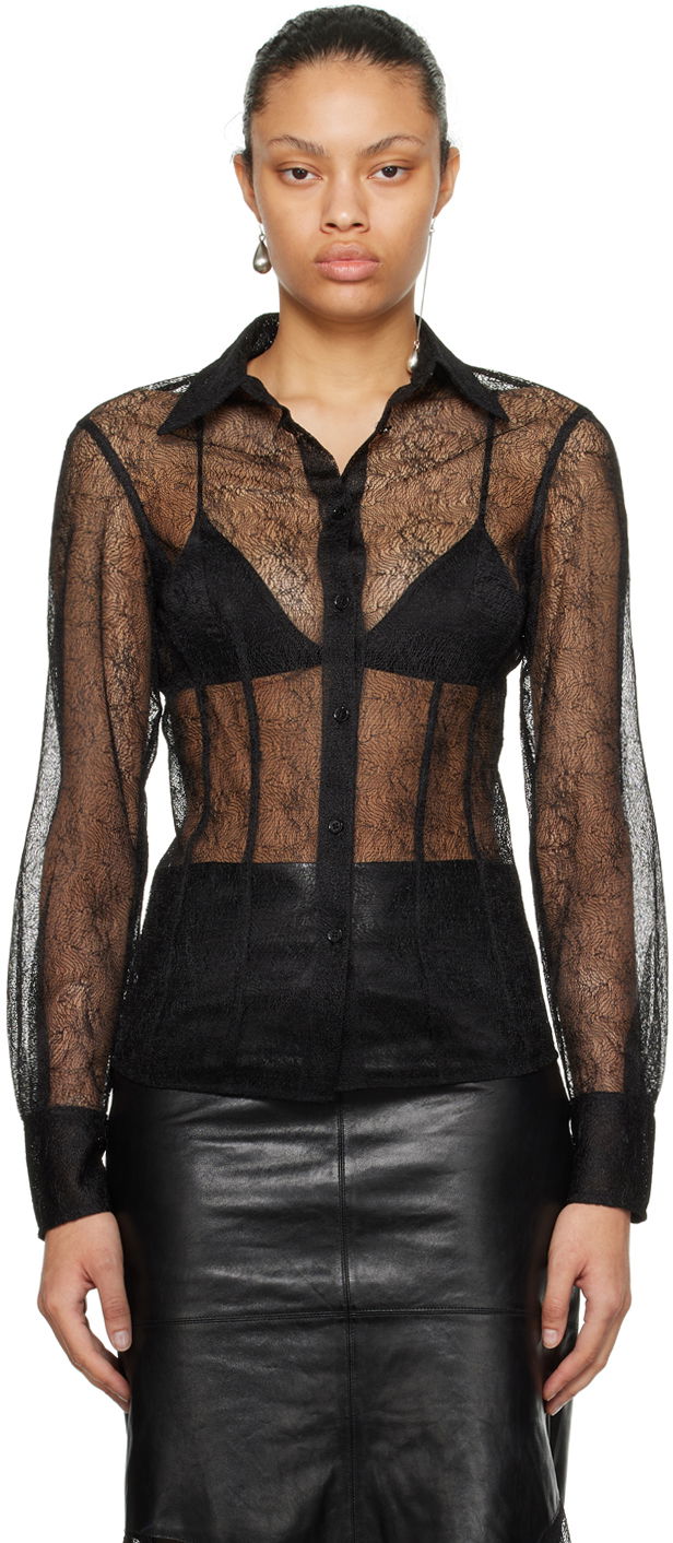 Skjorta Helmut Lang Helmut Lang Lace Fitted Shirt Svart | N09HW508