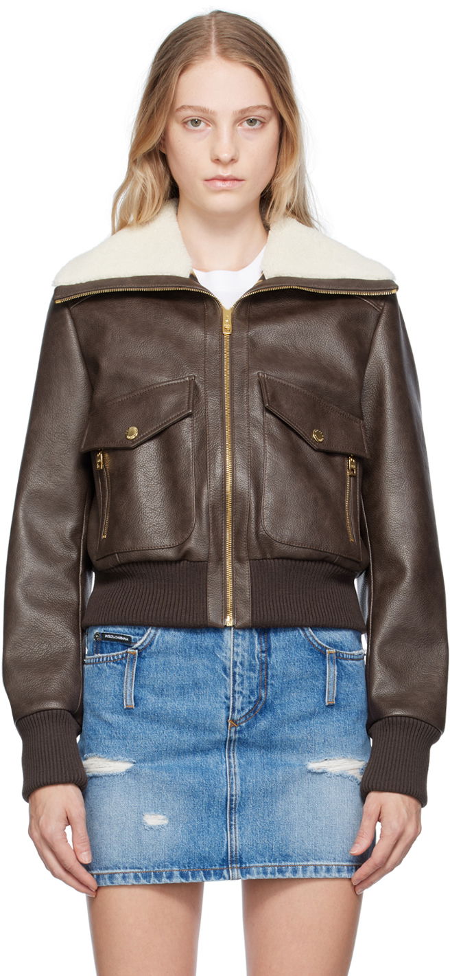 Jacka Dolce & Gabbana Brown Faded Faux-Leather Jacket Brun | F9Q87T GDBTY