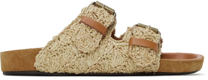 Tillbehör ISABEL MARANT Isabel Marant Lennyo Raffia Double Buckle Flat Sandals Beige | 23PSD0014FA-A1B59S