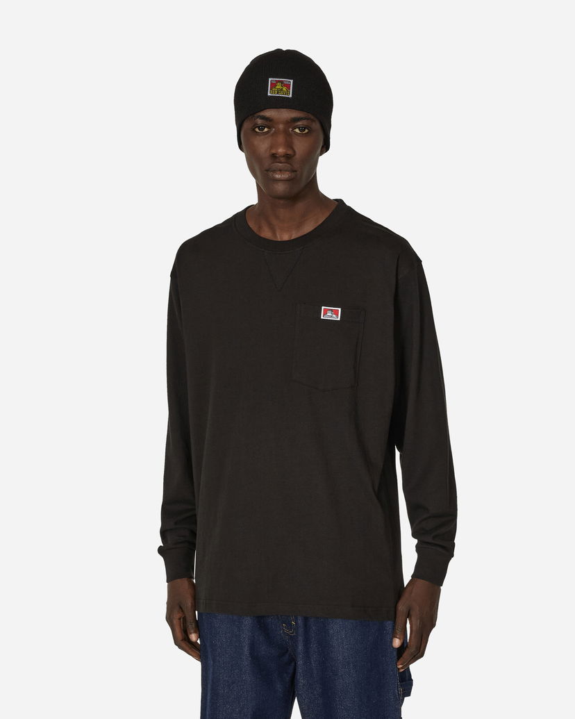 T-shirt Ben Davis Classic Label Pocket Long Sleeve T-Shirt Svart | BEN934 001
