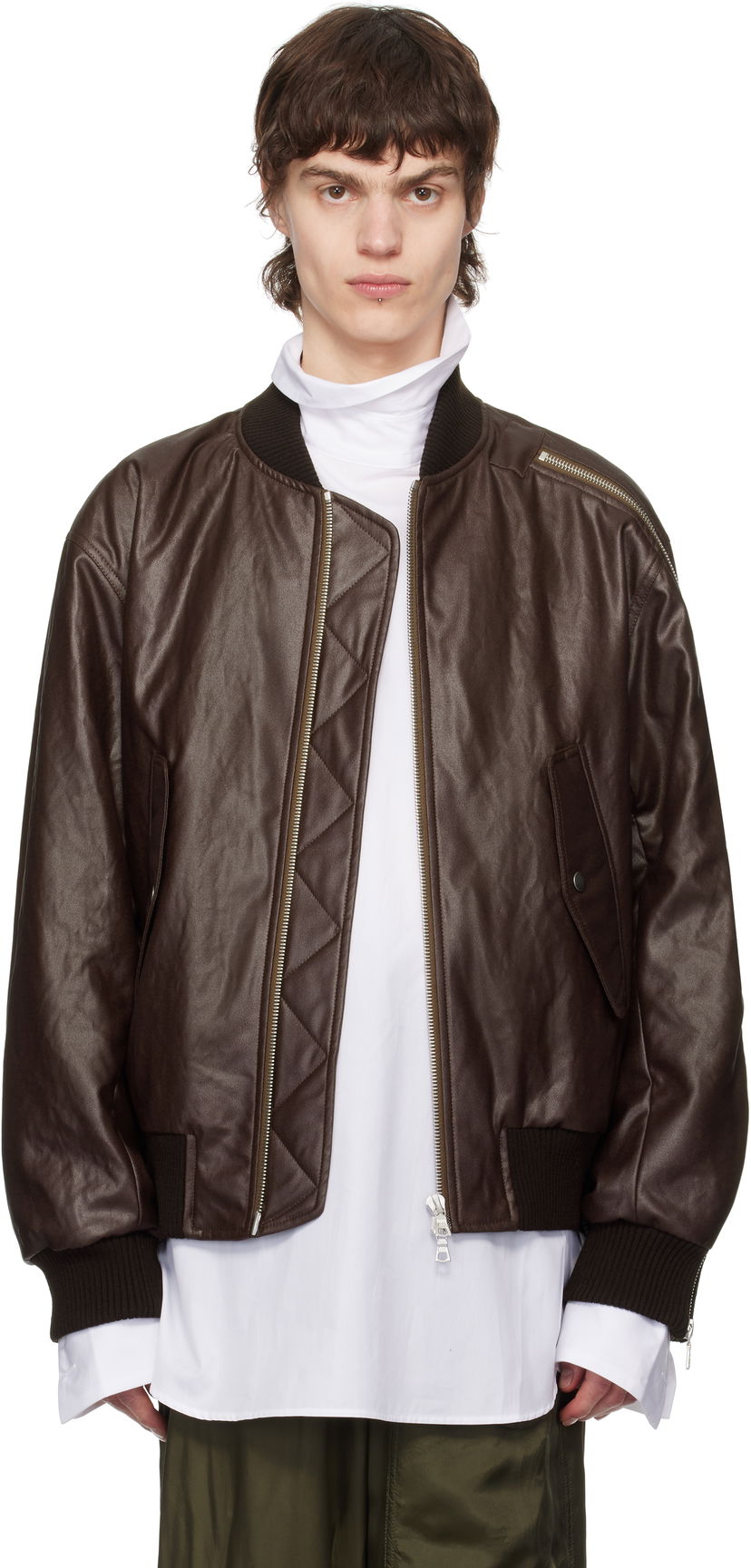 Bomberjacka Dries Van Noten Dries Van Noten Faux-Leather Bomber Jacket Brun | 251-020515-1502