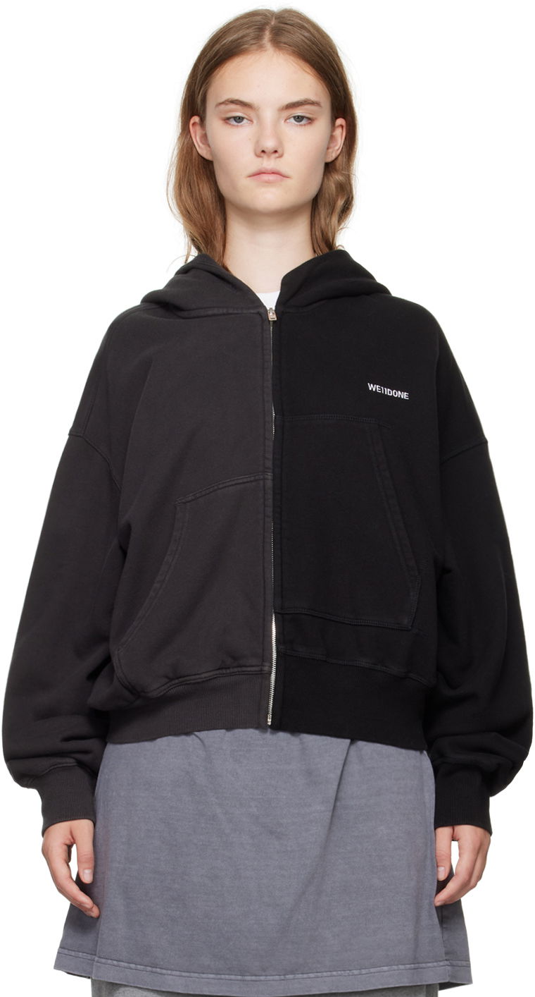 Sweatshirt We11done Unbalance Zip-Up Hoodie Svart | WD-TJ2-24-816-U-MX