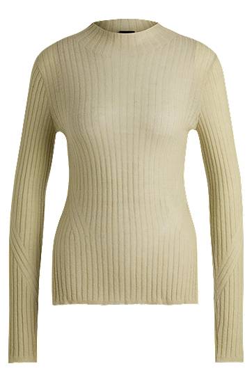 Sweater BOSS Slim Fit Wool Blend Ribbed Sweater Grön | 50519155