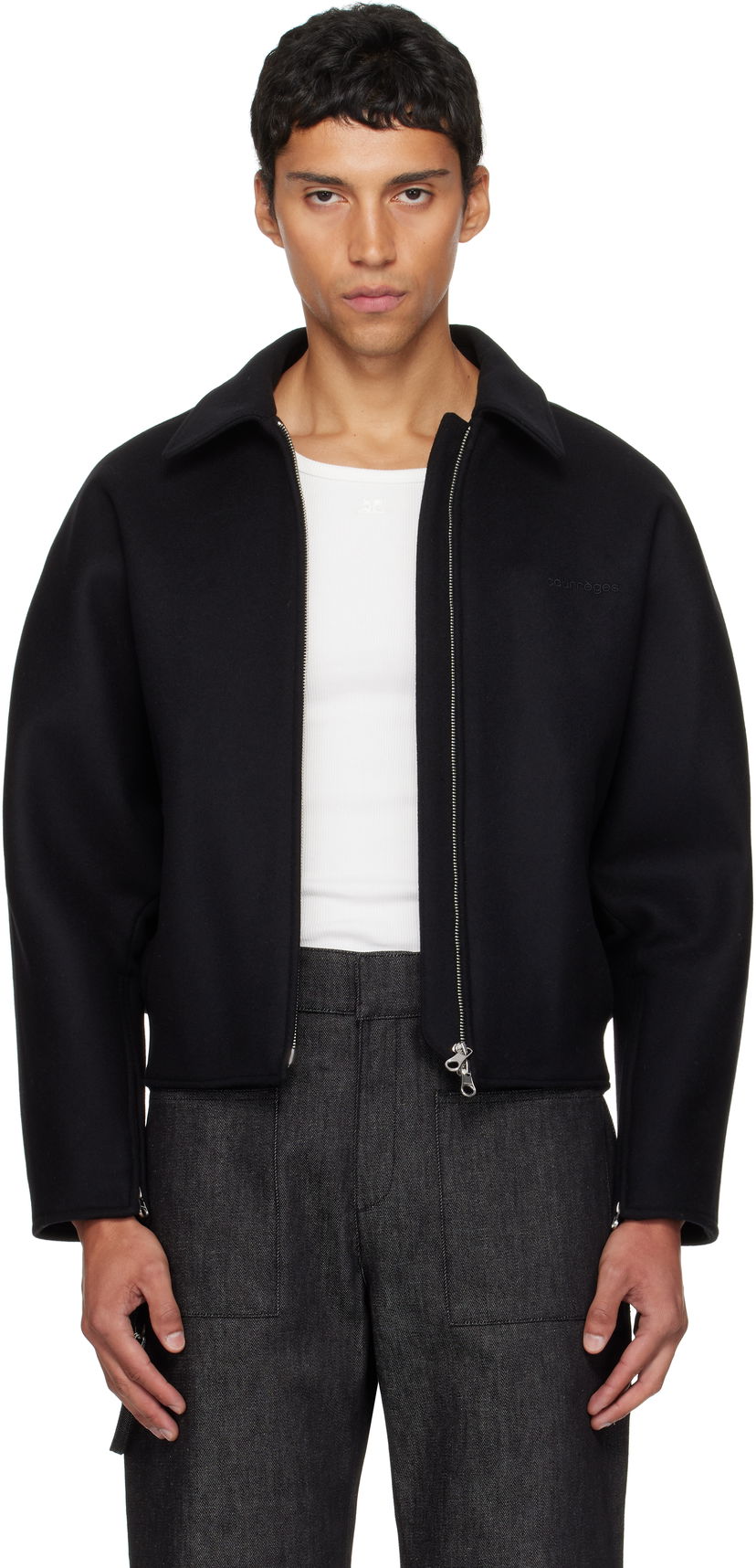 Bomberjacka Courrèges Courrèges Embroidered Wool Bomber Jacket Svart | 325CBL308WO0118