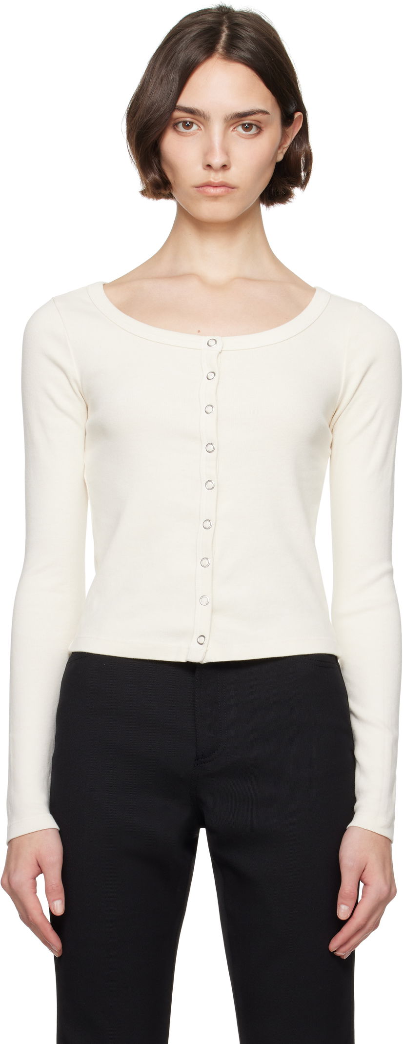 Sweater RE/DONE Re/Done Hanes Edition Scoop Neck Long Sleeve Top Vit | 787-02WSCNKCD
