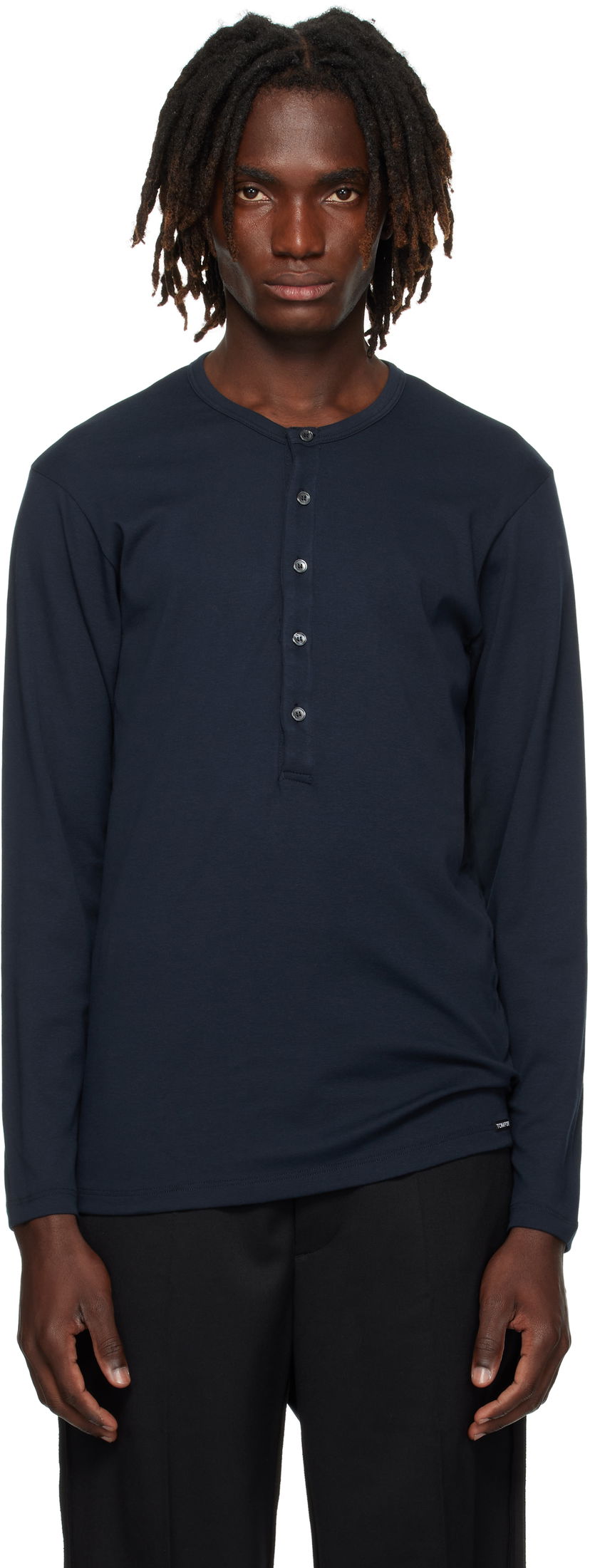 T-shirts och linne Tom Ford TOM FORD Cotton Henley Mörkblå | T4M151040