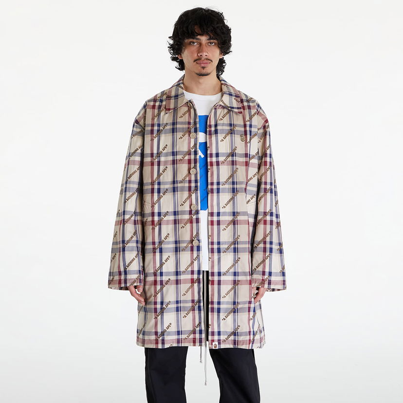 Jacka BAPE A BATHING APE Logo Check Pattern Long Coat Beige Beige | 001LJJ801055I BEI