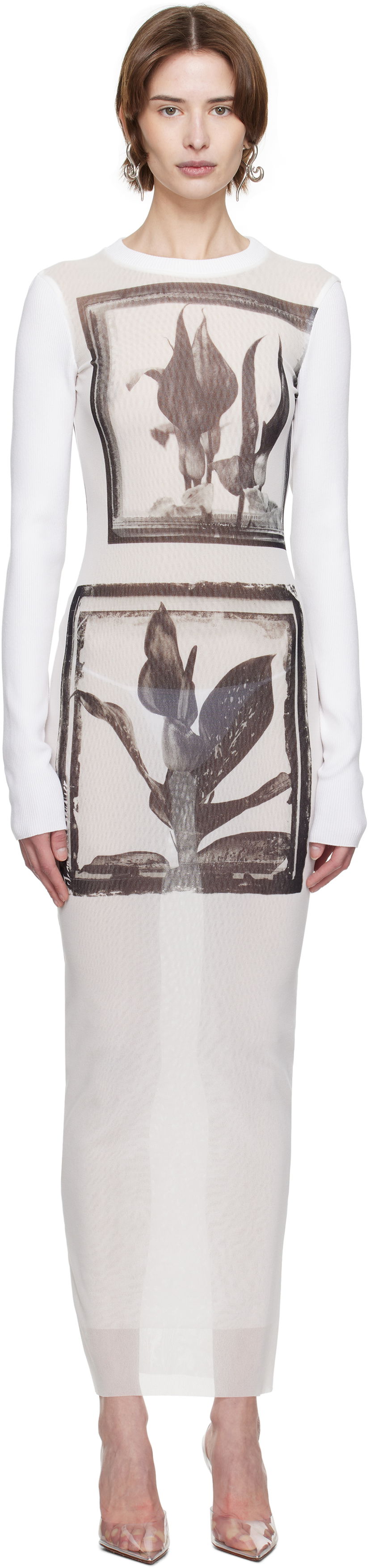 Klä Jean Paul Gaultier Jean Paul Gaultier Flowers Cadres Maxi Dress Vit | 25/33-F-RO359-T579-010200