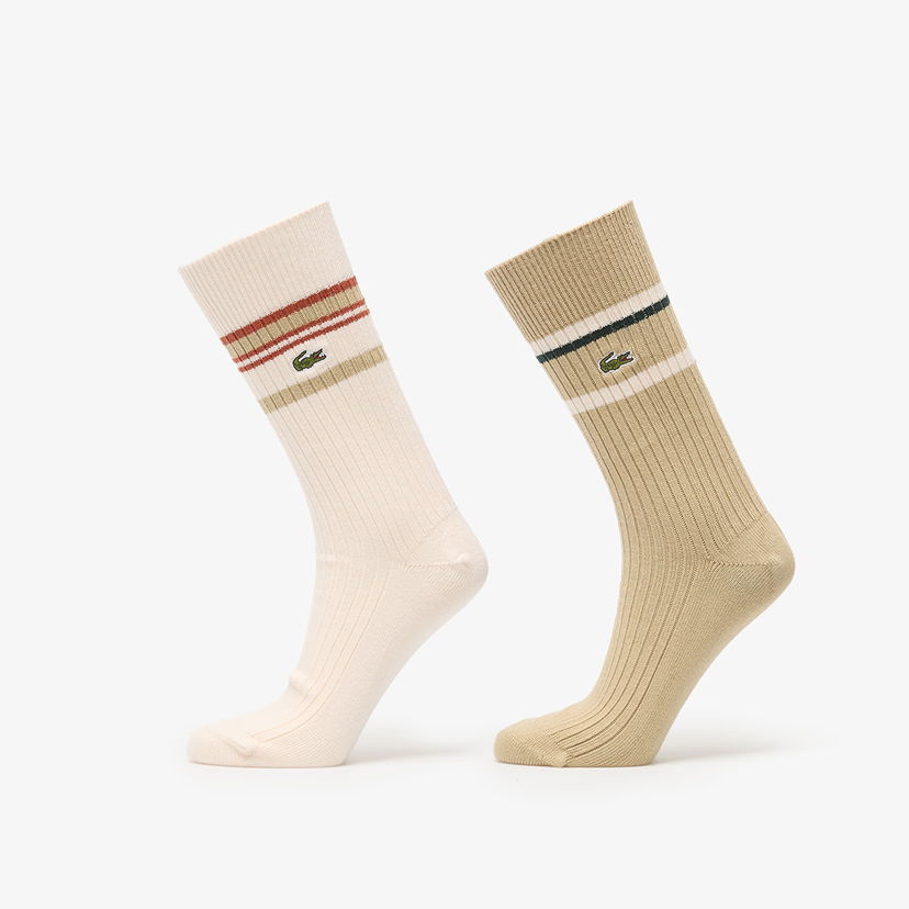 Strumpor Lacoste Lacoste Striped Ribbed Socks Beige | RA5988 7PT