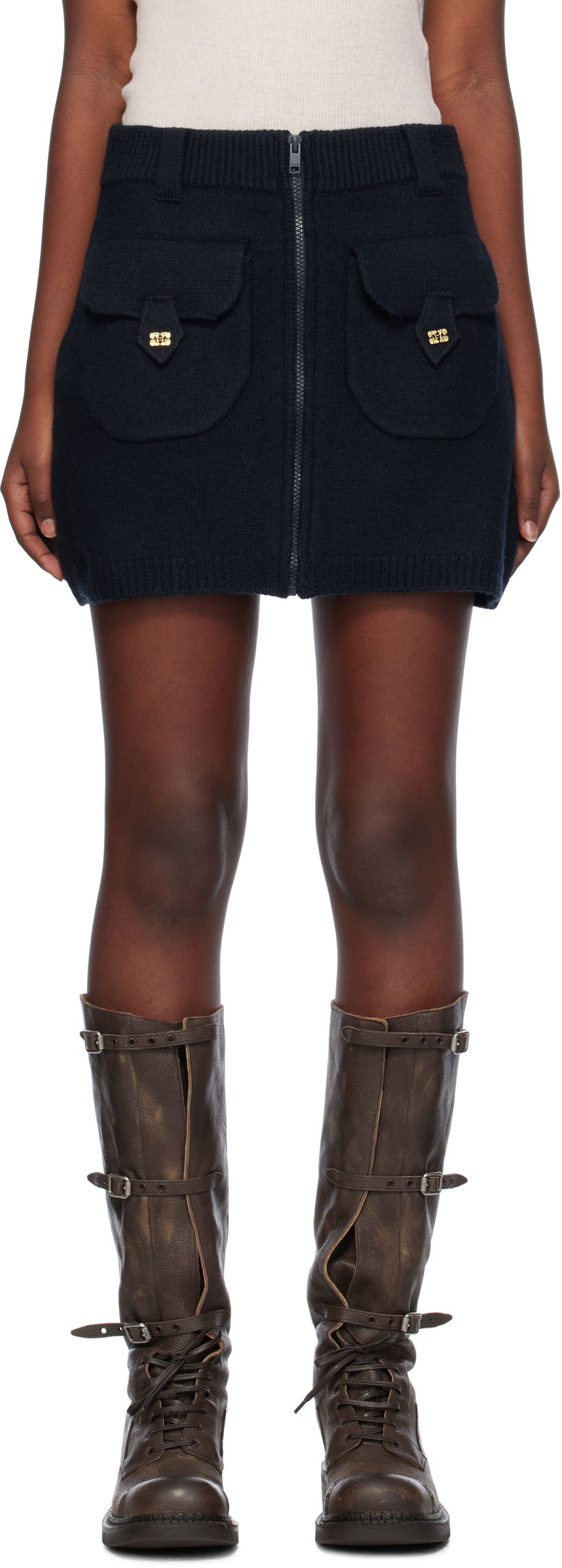Kjol GANNI Boiled Wool Mini Skirt Svart | K2297