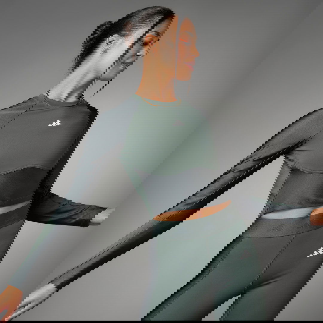 Crop top adidas Performance Hyperglam Shine Training Crop Long Sleeve Top Grön | IN6814, 0