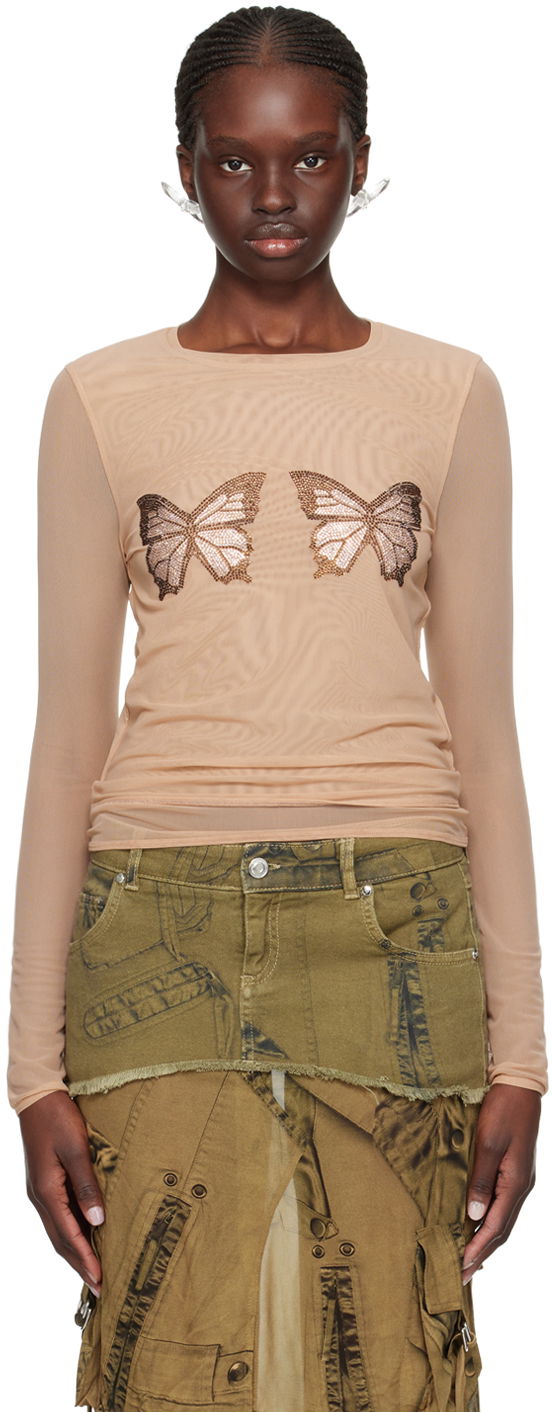 Linne Blumarine Graphic Long Sleeve T-Shirt Beige | P422T056A