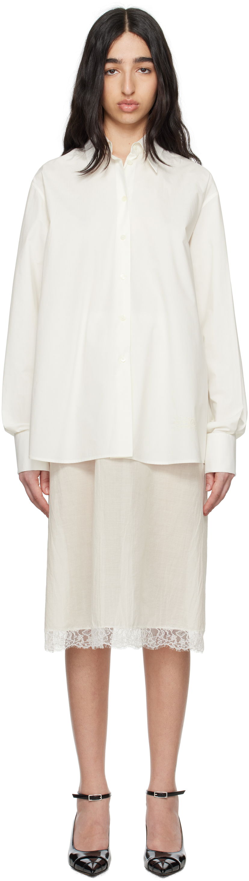 Skjorta Maison Margiela MM6 Maison Margiela Cotton Poplin & Voile Midi Dress Vit | S62DD0044 MTN076