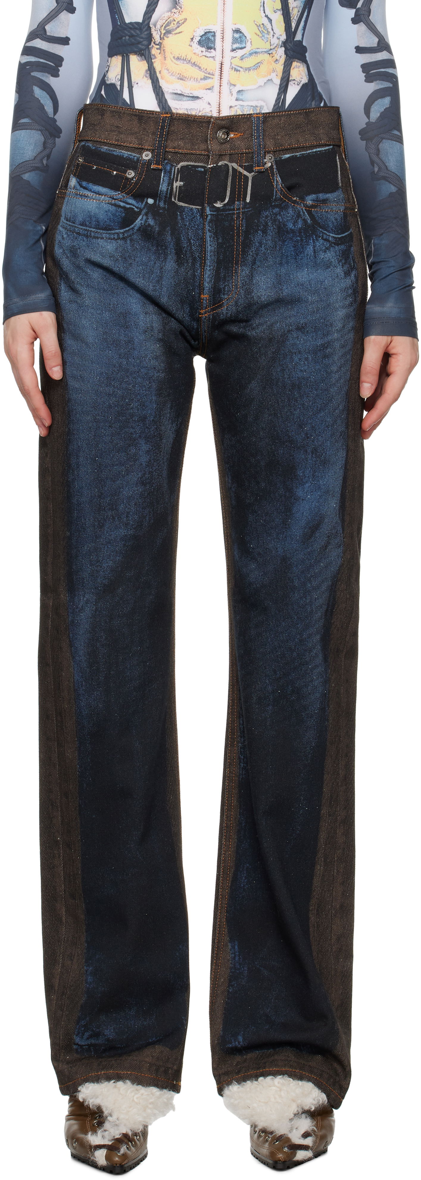 Jeans Y/PROJECT Two-Tone Straight-Leg Jeans Blå | 207PA019, 0