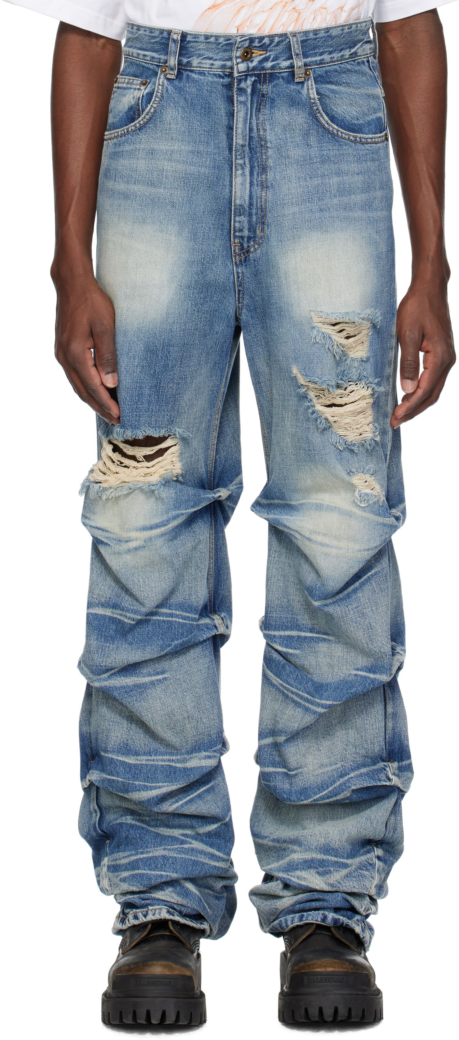 Jeans We11done We11done Distressed Wrinkled Jeans Blå | WD-DP0-25-319-M-BL, 0