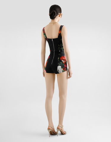 Crop top Dolce & Gabbana Dolce & Gabbana Satin Corset with Flower Print Svart | F7T19TFSIB2HN5PB, 2