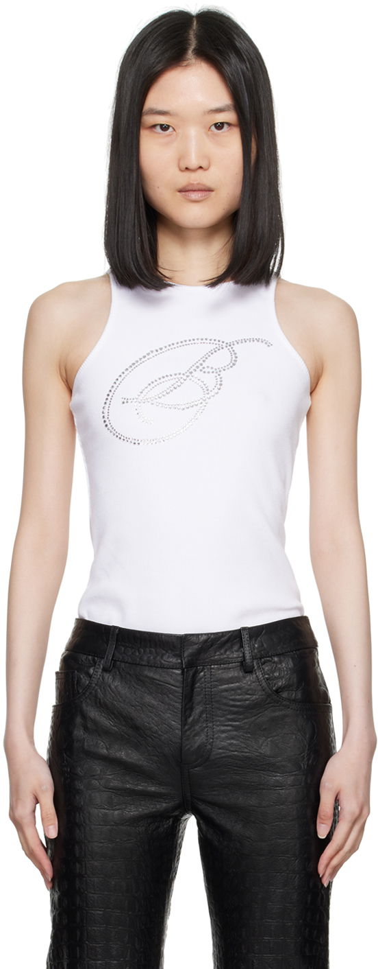 Linne Blumarine Crystal-Cut Logo Tank Top Vit | A422T076A