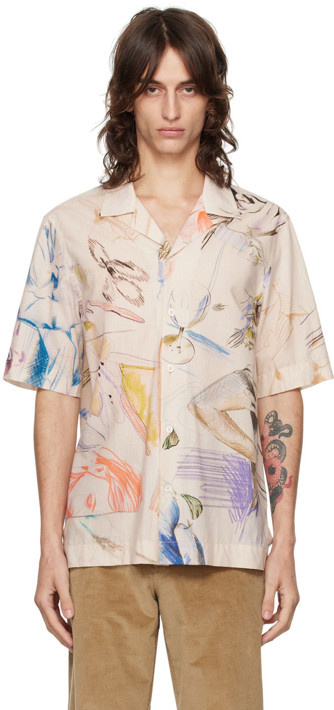 Skjorta Paul Smith Paul Smith Printed Short Sleeve Shirt Beige | M1R-905U-N02442-92