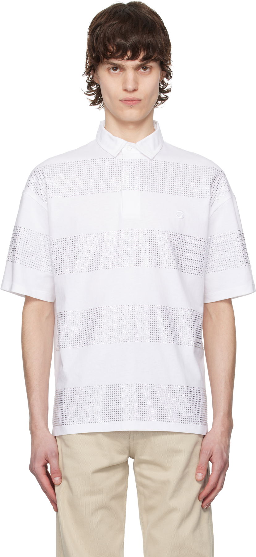 Polotröja Coperni Coperni Crystal Striped Polo Vit | COPJS117CRF5026MEN