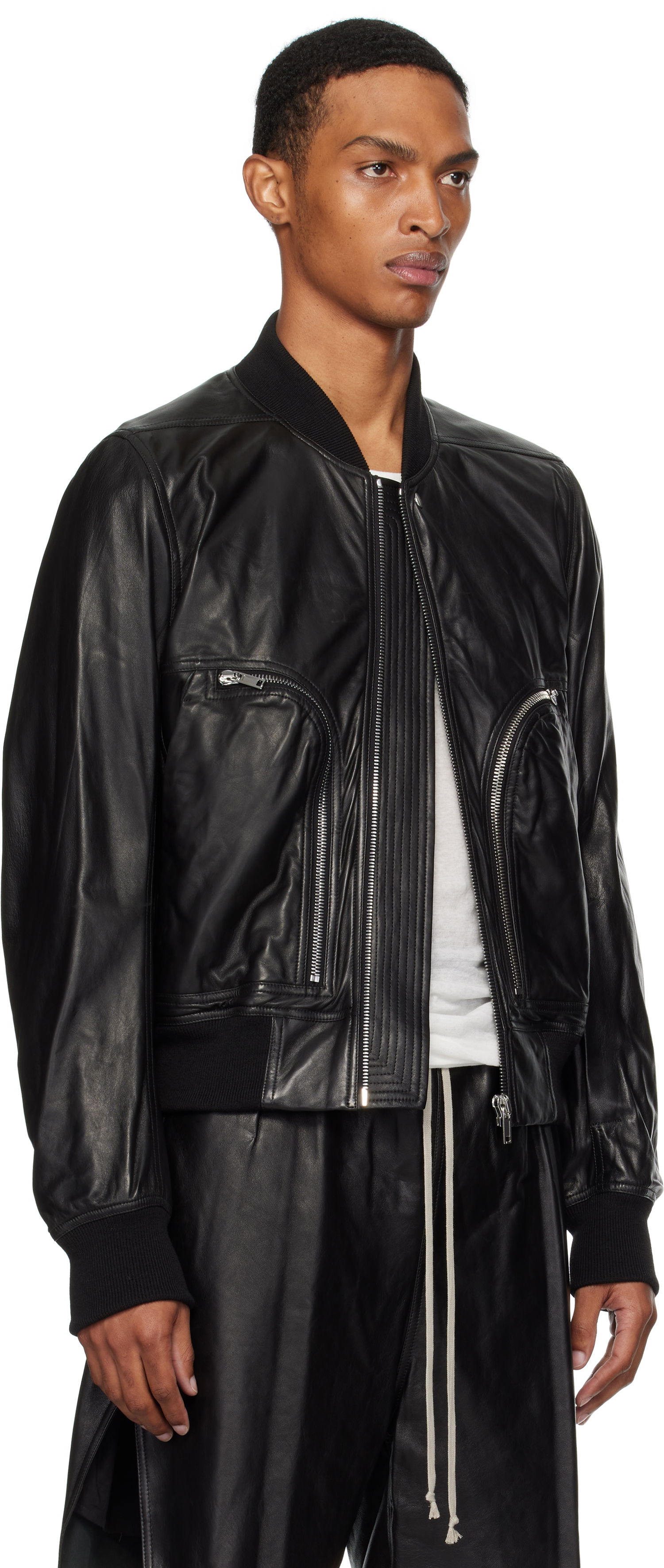 Bomberjacka Rick Owens Rick Owens Bauhaus Flight Leather Bomber Jacket Svart | RU02E1749 LBY, 1